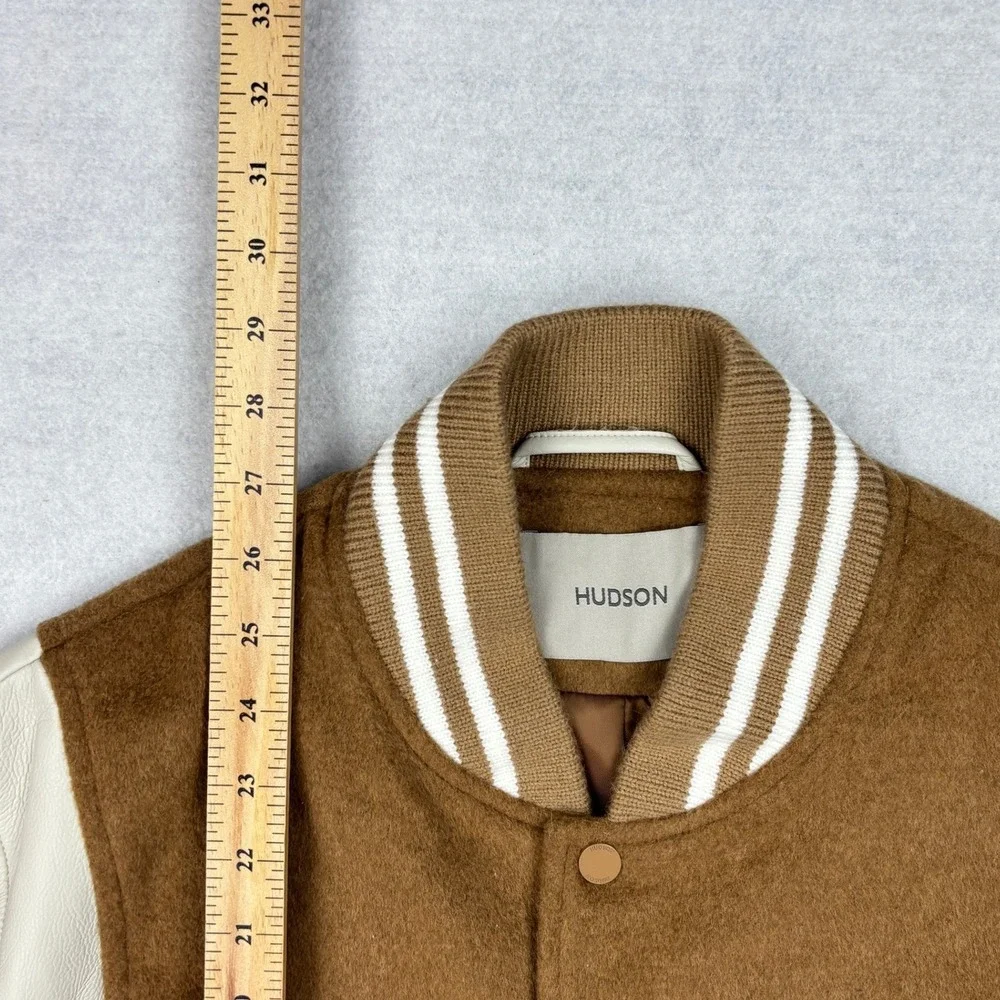 Hudson Mens XL Camel Tan Wool Blend Faux Leather Varsity Bomber Jacket HM-110F4